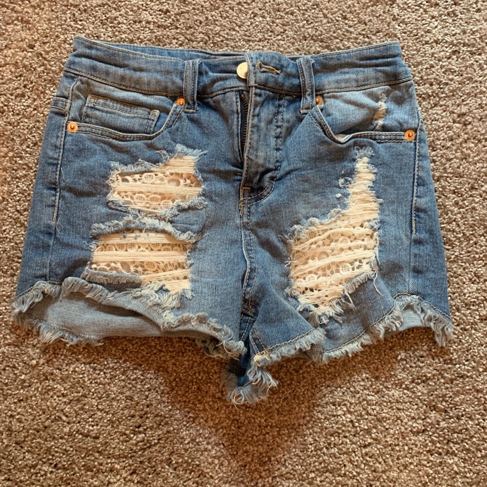 lace jean shorts